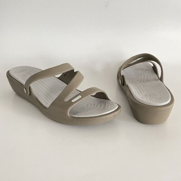 CROCS Sandals Women 11M Tan Open-toe Strappy Mules - Picture 3 of 12